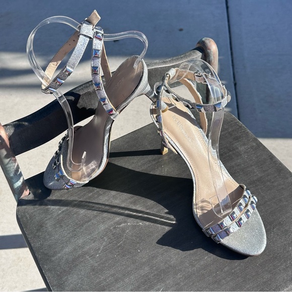 BCBGeneration Dacotah-X Glitter Silver Leather Studded Ankle Strap Heels Size 10 - Picture 4 of 8